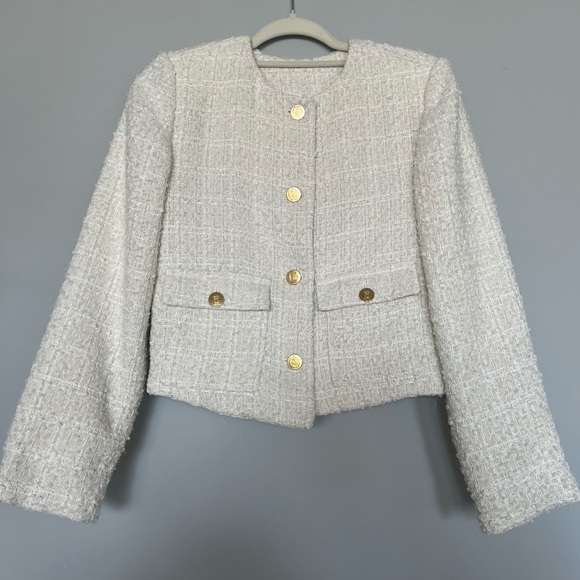 MARK EDWARDS Tweed Blazer | White & Gold | Size: M | Women - Picture 1 of 8